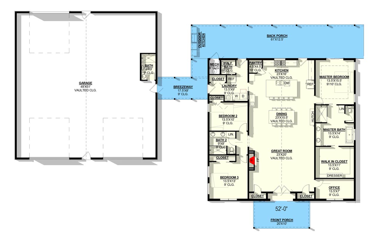 Plan 405087FDC: Modern Barndominium House Plan with Expansive 3-Car Garage and Outdoor Kitchen - Floor Plan - Main Level - Barndominium, Country, Farmhouse