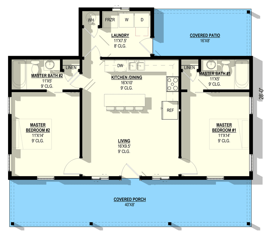Plan 405088FDC: Charming Modern Farmhouse Plan with Two Private Suites - Floor Plan - Main Level - Barndominium, Modern Farmhouse