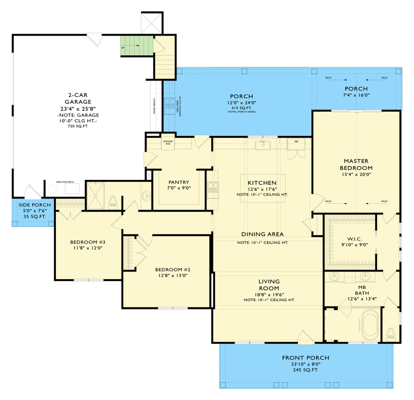 Plan 750010LDG: Modern Farmhouse Ranch Plan with Outdoor Kitchen & Bonus Room - Floor Plan - Main Level - Modern Farmhouse, New American, Ranch