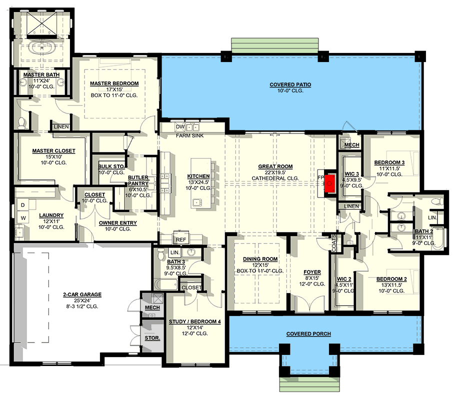 Plan 405091FDC: Modern Farmhouse Plan with Private Study and Grand Great Room - Floor Plan - Main Level - Country, Modern Farmhouse