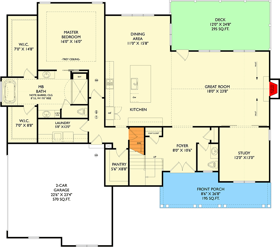 Plan 750012LDG: Elegant Modern Farmhouse 4-Bed House Plan with Main-Level Master Suite - Floor Plan - Main Level - Modern Farmhouse, New American, Traditional