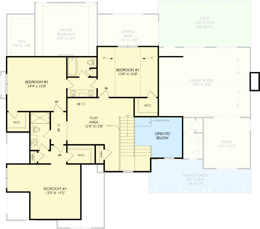 Plan 750012LDG: Elegant Modern Farmhouse 4-Bed House Plan with Main-Level Master Suite - Floor Plan - 2nd Floor - Modern Farmhouse, New American, Traditional