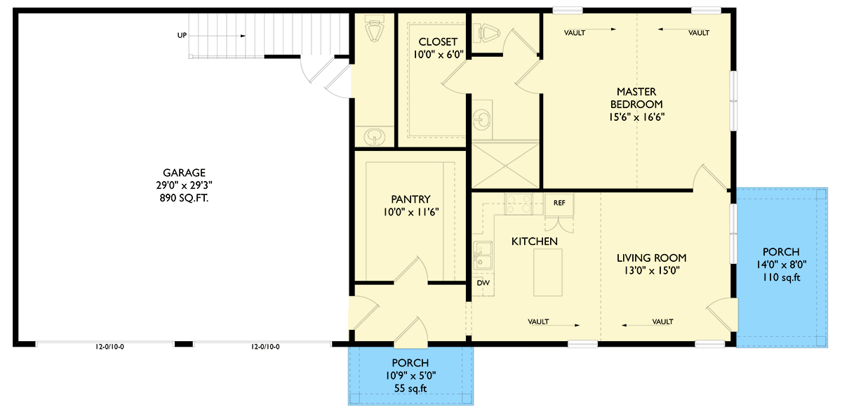 Plan 750014LDG: Modern Barndominium House Plan with Vaulted Living and Ample Storage - Floor Plan - Main Level - Barndominium, Modern Farmhouse