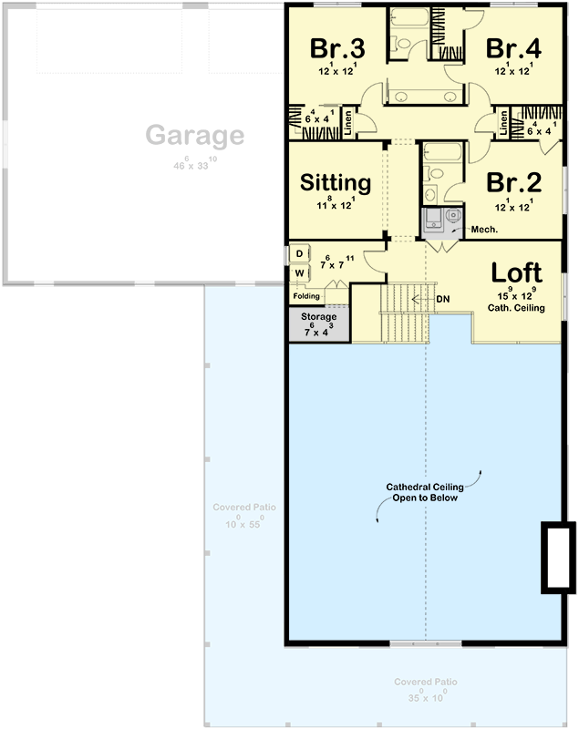 Plan 623594DJ: Mountain Barndominium House Plan with 4 Beds, 4-Car Garage, Wrap-Around Porch - Floor Plan - 2nd Floor - Barndominium, Mountain, New American, Rustic