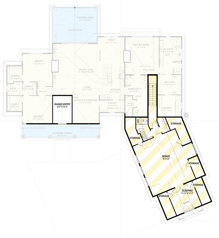 Plan 64567SC: Expansive Modern Farmhouse House Plan with 3 Beds and Angled 3-Car Garage - Floor Plan - Optional Finished Upper Bonus Level - Country, Farmhouse, Modern Farmhouse, Mountain