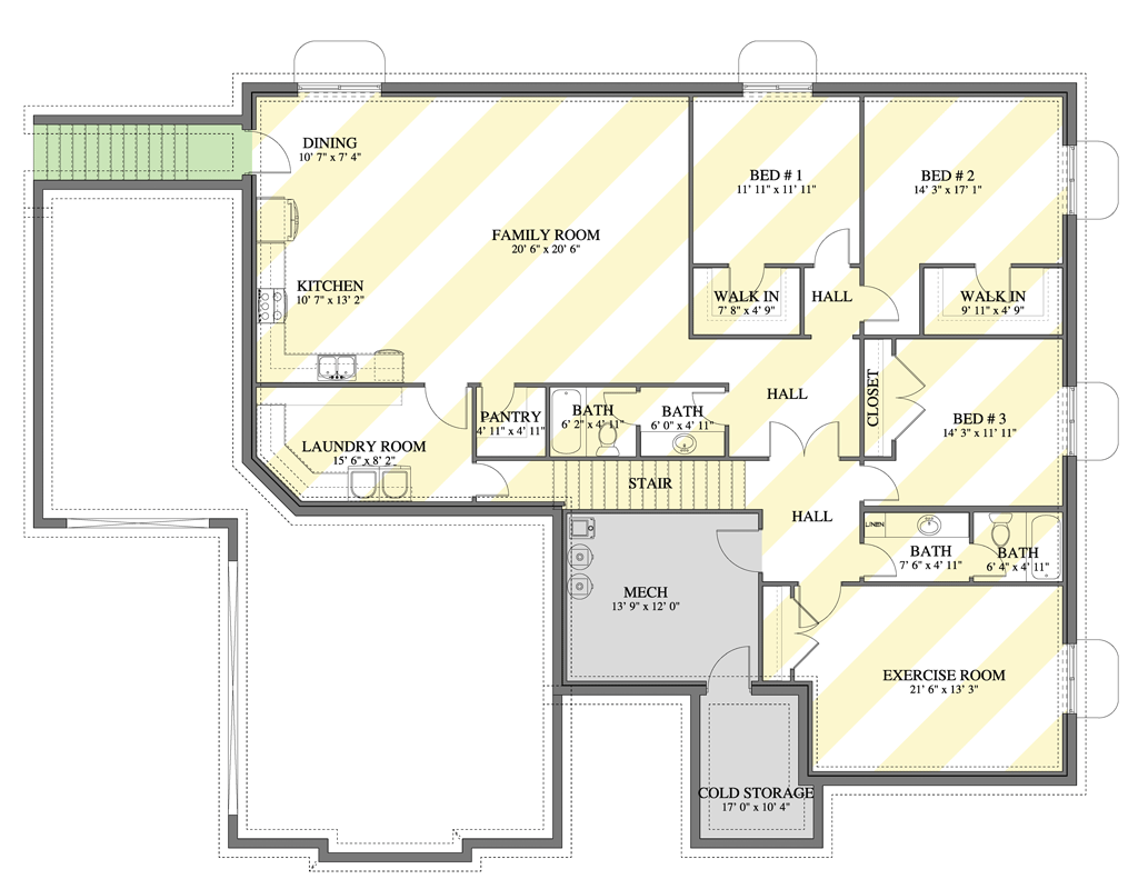 Plan 61701UT: Scandinavian Ranch Plan with Home Office and 3-Car Garage - Floor Plan - Optional Finished Lower Basement Level - Contemporary, Modern, Scandinavian