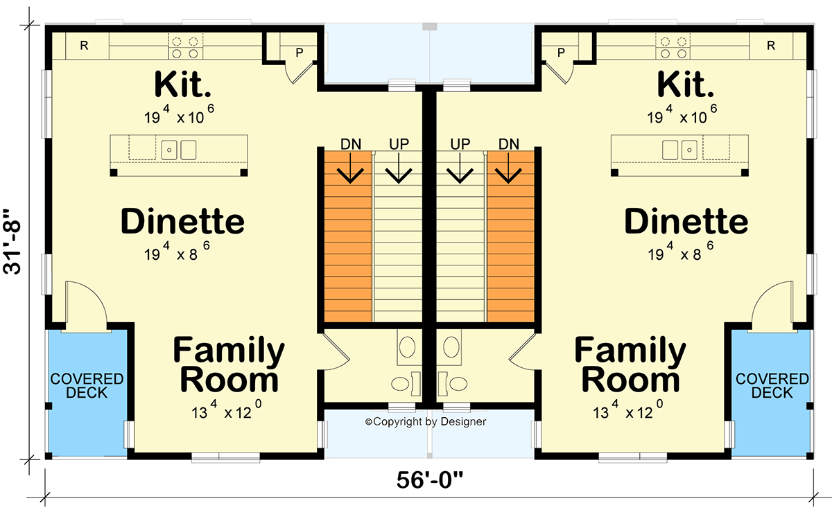 Plan 42487DB: Modern Duplex House Plan with 6 Beds and 4 Car Drive-Under Garage - Floor Plan - Main Level - Contemporary, Modern