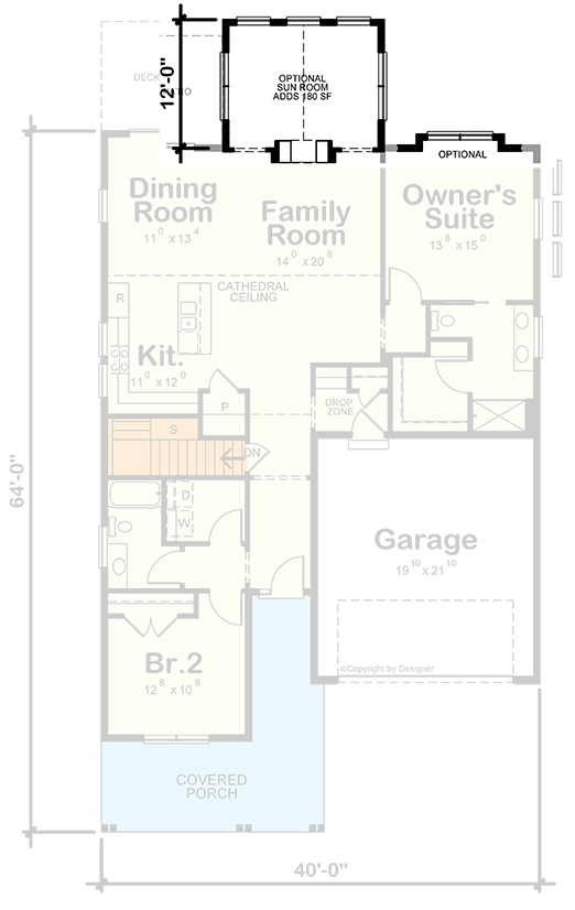 Plan 42488DB:  2-Bedroom Craftsman House Plan with Split Layout and Optional Sunroom - Floor Plan - 2nd Floor - Bungalow, Craftsman, New American