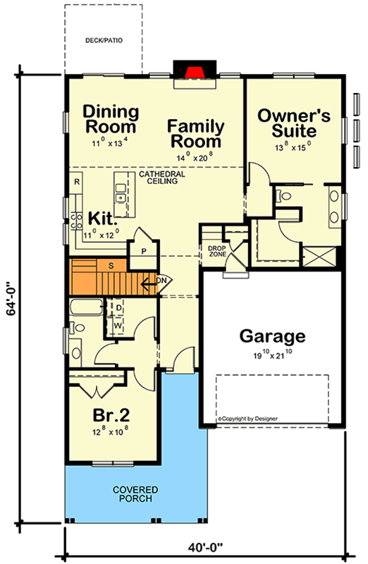 Plan 42488DB:  2-Bedroom Craftsman House Plan with Split Layout and Optional Sunroom - Floor Plan - Main Level - Bungalow, Craftsman, New American