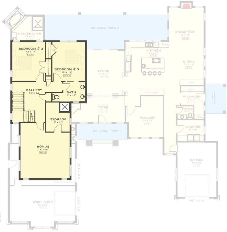 Plan 147057RML: Elegant Transitional Ranch House Plan: 3 Beds, 3-Car Garage, Bonus Room - Floor Plan - 2nd Floor - Ranch, Transitional