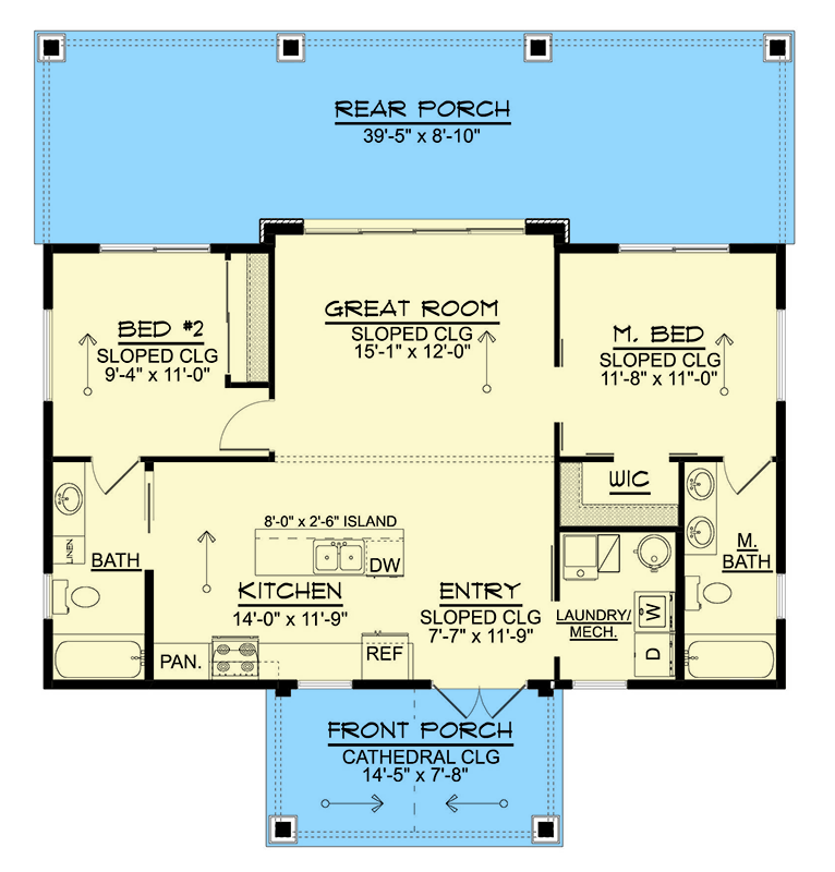 Plan 135409GRA: Modern Mountain House Plan with Vaulted Great Room and Split Bedrooms - Floor Plan - Main Level - Contemporary, Craftsman, Modern, Mountain, New American