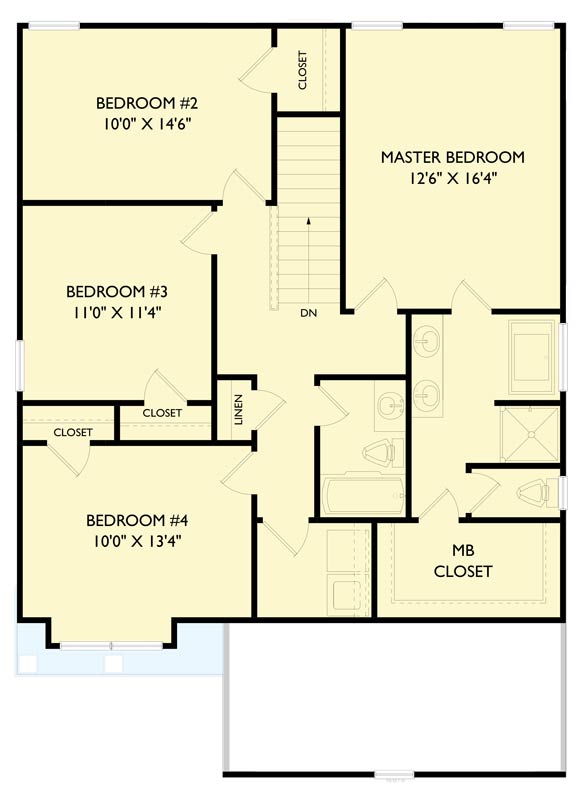 Plan 750020LDG: 4-Bed Modern Traditional Farmhouse House Plan with Open Layout, Upstairs Laundry - Floor Plan - 2nd Floor - Farmhouse, Traditional