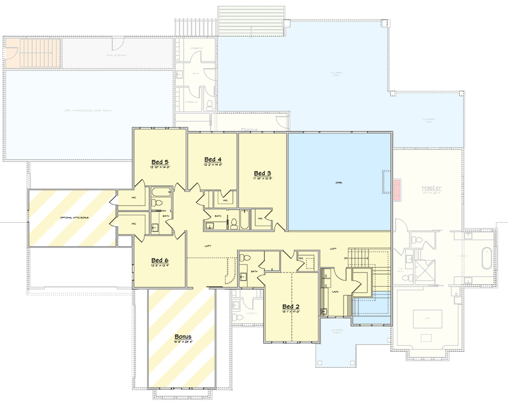 Plan 910123WHD: 6-Bedroom Modern Farmhouse House Plan with Sport Court and 4-Car Garage - Floor Plan - 2nd Floor - Modern Farmhouse, New American, Transitional