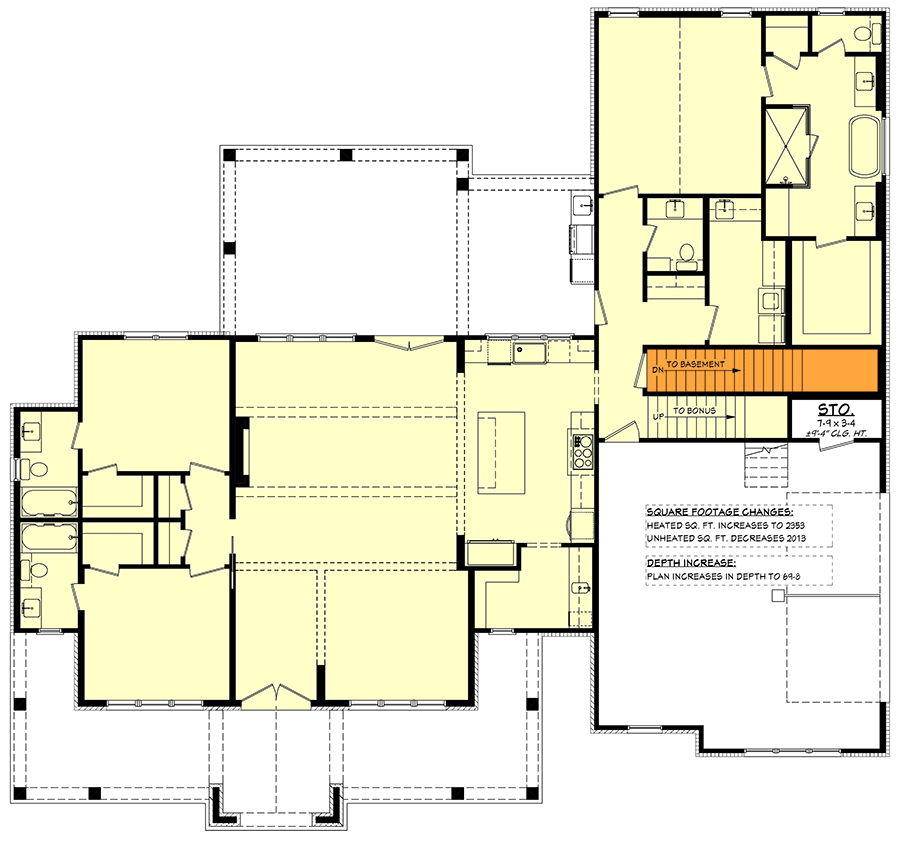Plan 52027HZ: Transitional Southern Farmhouse House Plan with Outdoor Kitchen and Bonus - Floor Plan - Basement Stairs Location - Southern, Southern Traditional, Transitional