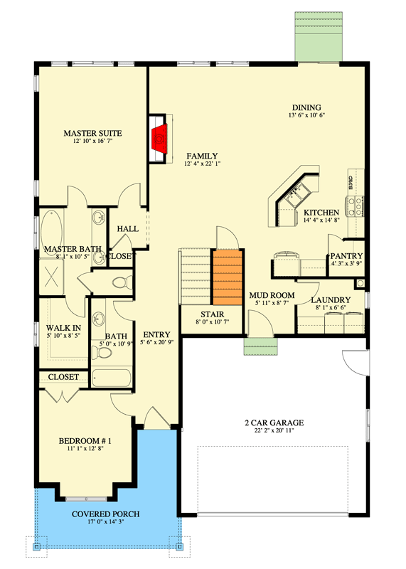 Plan 61704UT: Craftsman Ranch Plan with Main-Level Master and Flexible Loft Space - Floor Plan - Main Level - Craftsman, Ranch, Traditional