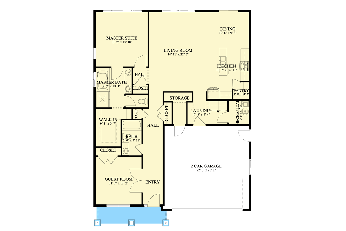 Plan 61707UT: Craftsman Ranch House Plan with Split Bedrooms - Floor Plan - Main Level - Craftsman, Ranch, Traditional