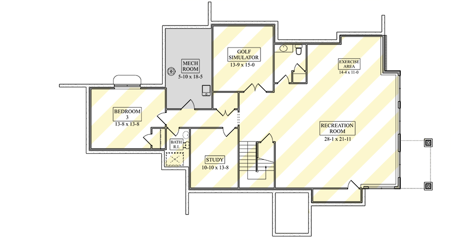 Plan 95345RW: Contemporary Prairie House Plan with 3-Car Garage and Main-Level Master Suite - Floor Plan - Optionally Finished Lower Level - Contemporary, Prairie, Transitional