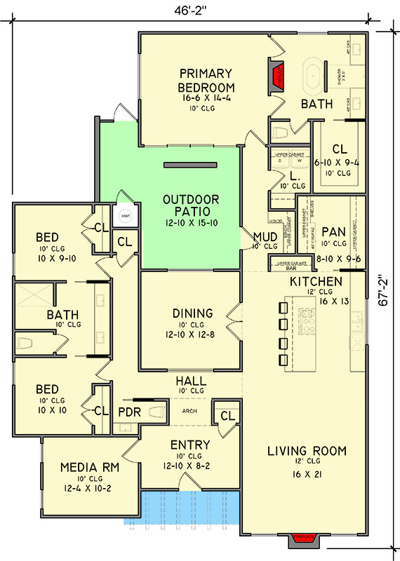 Plan 302014PSK: Modern Southwest Adobe House Plan with Split Bedrooms and Formal Dining - Floor Plan - Main Level - Adobe , Southwest, Spanish