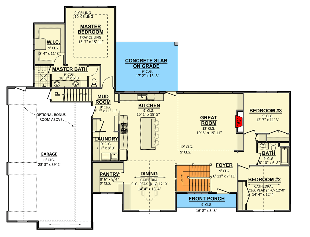 Plan 911065JVD: Transitional Farmhouse Ranch Plan with Split Bedrooms and 3-Car Garage - Floor Plan - Main Level - Cottage, Farmhouse, Ranch, Transitional