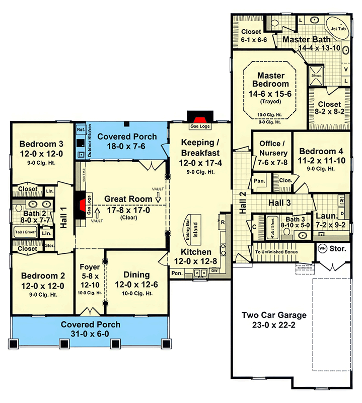 Plan 51364MM: Inviting House Plan with 4 Beds and Two-Car Garage - Floor Plan - Main Level - Country, Craftsman, Modern Farmhouse