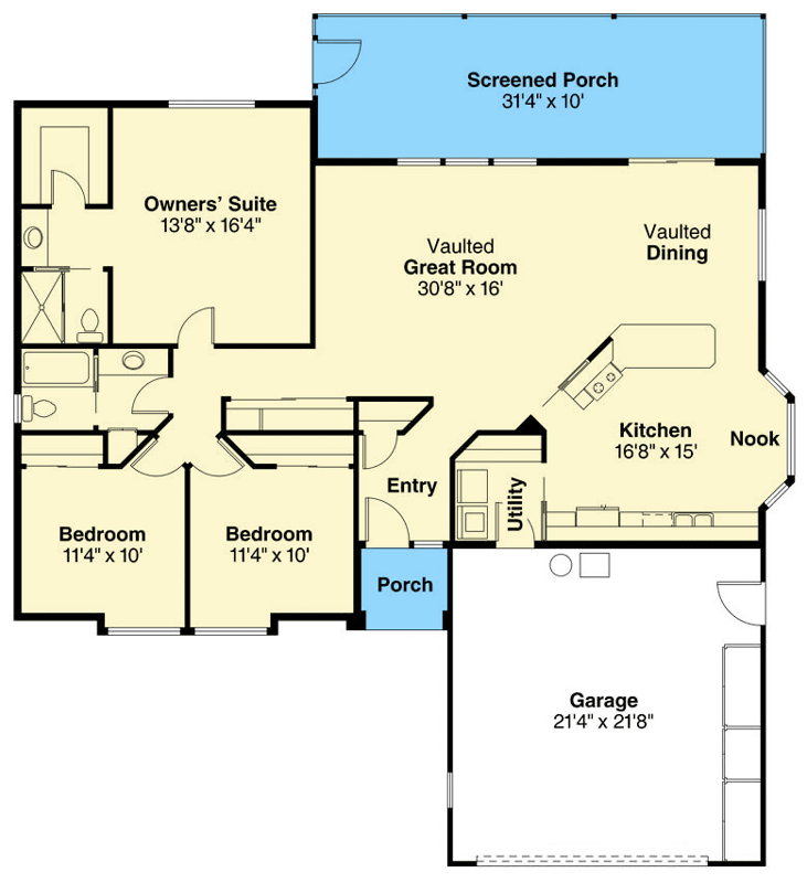 Plan 720170DA: Spanish House Plan with Clustered Bedrooms and Screened Porch - Floor Plan - Main Level - Southwest, Spanish