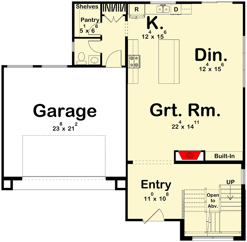 Plan 623600DJ: Sleek Northwest Modern House Plan with 4 Beds and Upstairs Master Suite - Floor Plan - Main Level - Contemporary, Modern, Northwest