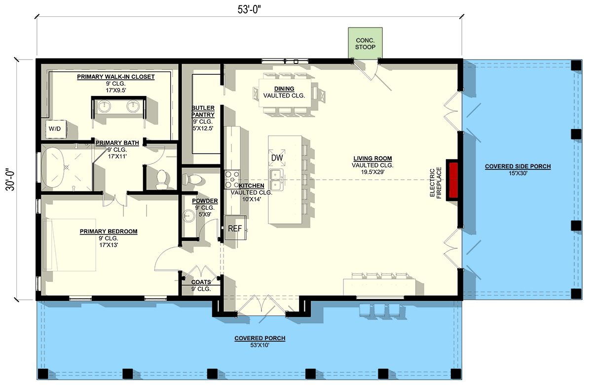 Plan 405099FDC: Modern Farmhouse Barndominium House Plan with Vaulted Great Room and Main-Level Master - Floor Plan - Main Level - Barndominium, Modern Farmhouse