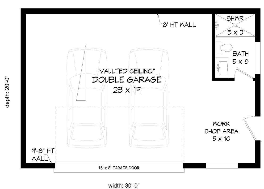 Plan 680646VR: Modern 600 Square Foot Garage House Plan with Workshop and Full Bath - Floor Plan - Main Level - Contemporary, Modern
