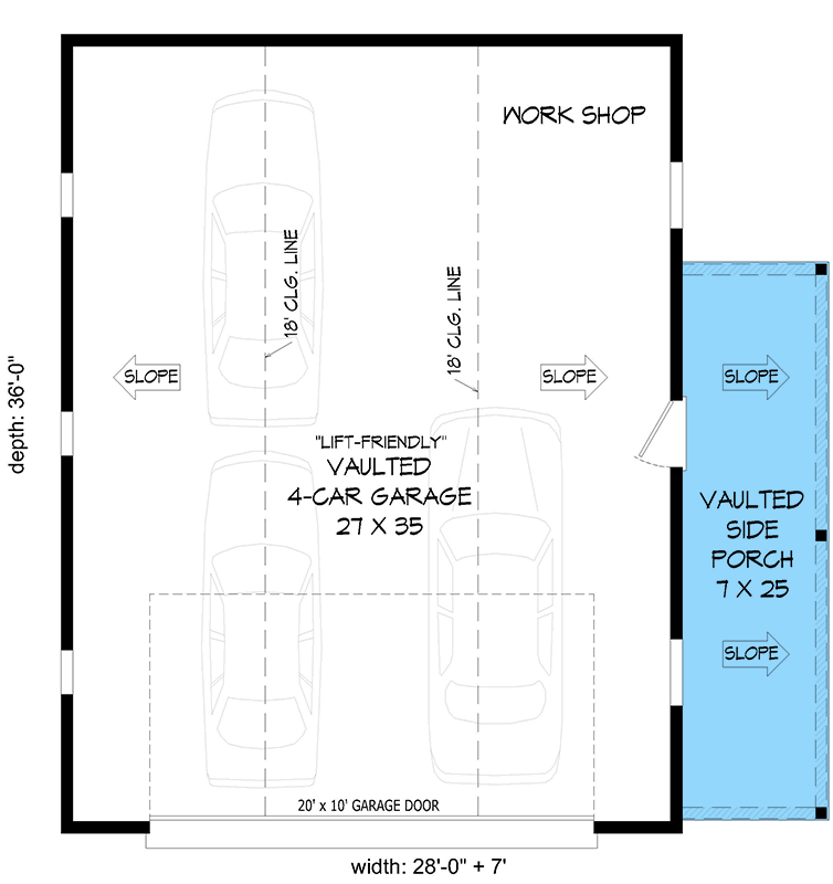 Plan 680649VR: Traditional Four-Car Detached Garage House Plan with Side Porch - Floor Plan - Main Level - Traditional
