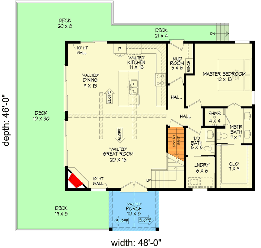 Plan 680651VR: Contemporary Mountain House Plan with Two-Story Great Room and Expansive Deck - Floor Plan - Main Level - Contemporary, Craftsman, Mountain