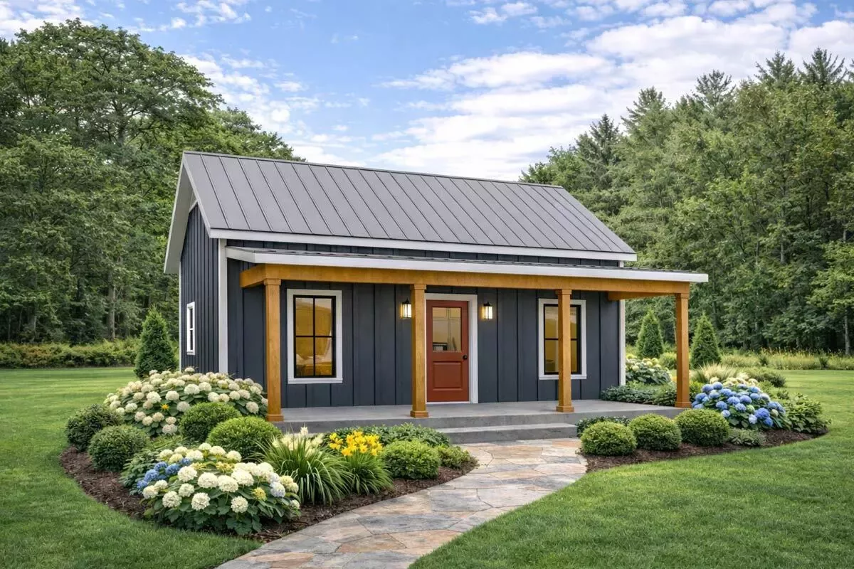Cozy 2-Bedroom Cabin House Plan with Bunk Room and Covered Porch