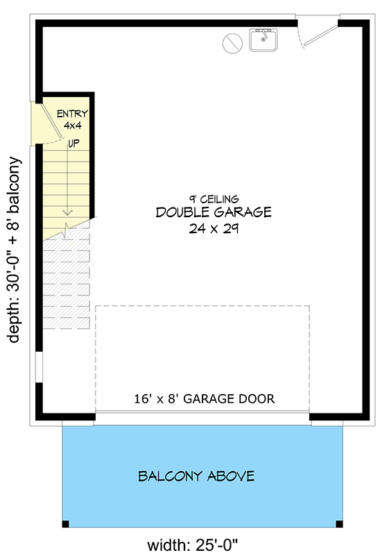 Plan 680653VR: Modern Carriage House Plan with 1 Bedroom and 2-Car Garage - Floor Plan - Image #6 - Carriage, Modern