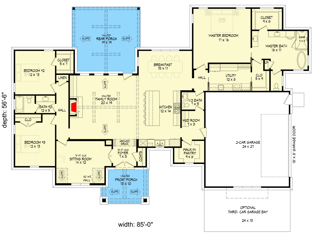 Plan 680657VR: 2,450 Sq Ft Modern Mountain Ranch House Plan with Split Bedrooms - Floor Plan - Main Level - Modern Farmhouse, Mountain, Ranch