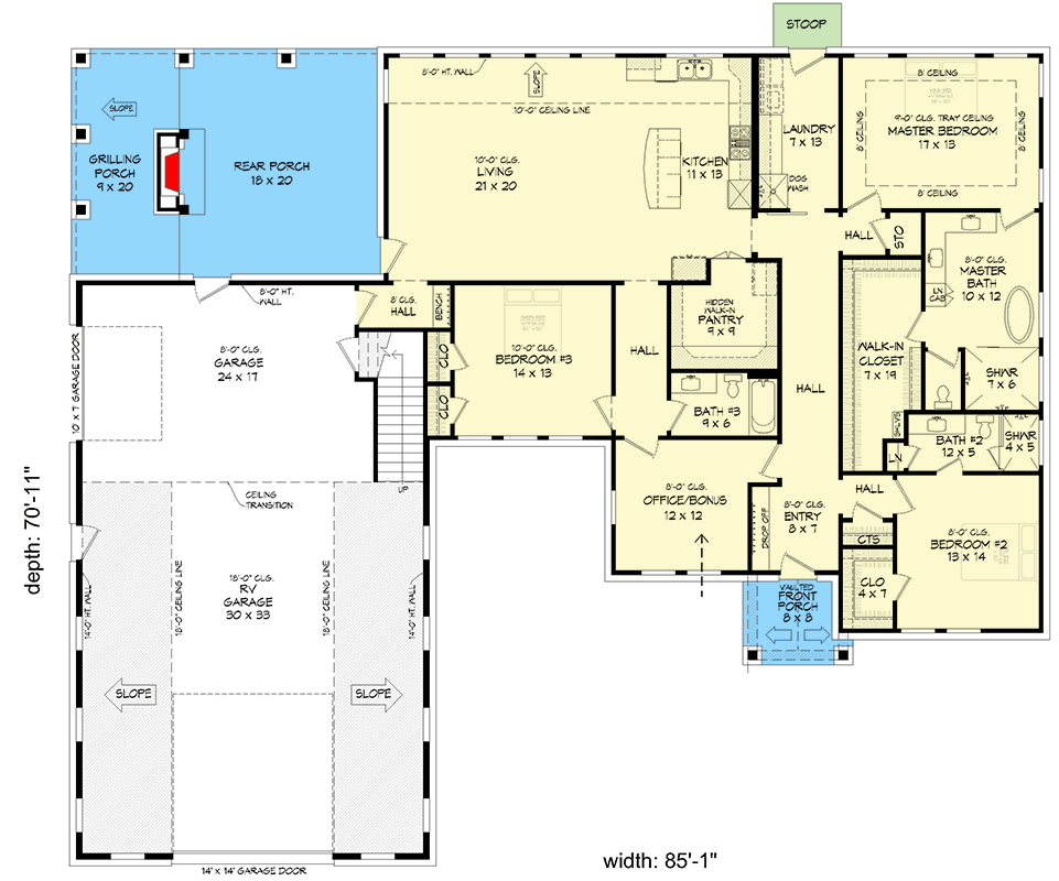 Plan 680658VR: 4-Bedroom Modern Barndominium House Plan with Expansive RV Garage - Floor Plan - Main Level - Barndominium, Country, Ranch