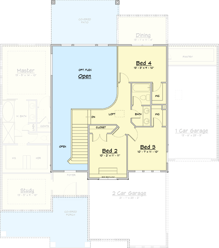 Plan 910134WHD: Contemporary Craftsman House Plan with 4 Beds and Two Story Great Room - Floor Plan - 2nd Floor - Contemporary, Craftsman, Mid Century Modern