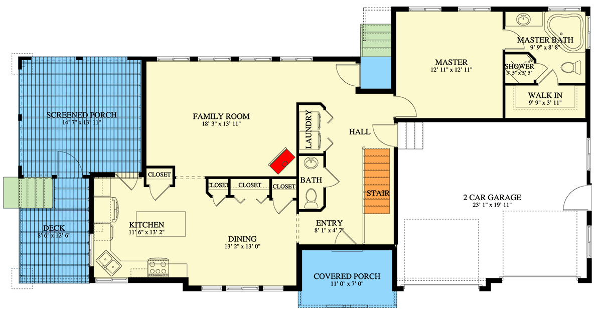 Plan 61722UT: Ranch Style House Plan with 1 Bedroom and 1 Bath - Floor Plan - Main Level - Ranch, Rustic