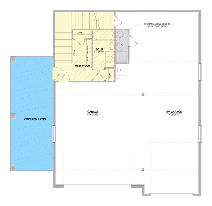 Plan 849060PGE: Two-Bedroom Modern Farmhouse Carriage House Plan with Expansive 3-Car Garage - Floor Plan - Main Level - Carriage, Craftsman, Farmhouse, Traditional