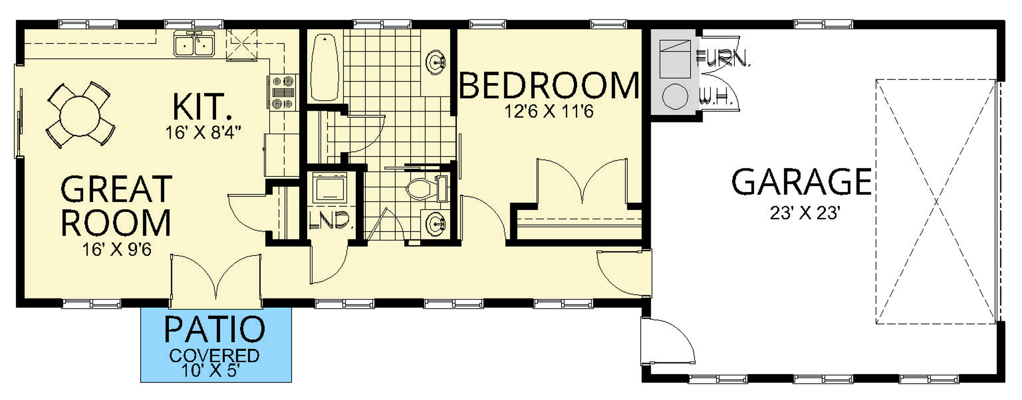 Plan 267101SPK: One-Bedroom Modern Cottage Plan with Vaulted Ceilings and 2-Car Garage - Floor Plan - Main Level - Cabin, Cottage, Craftsman, Traditional