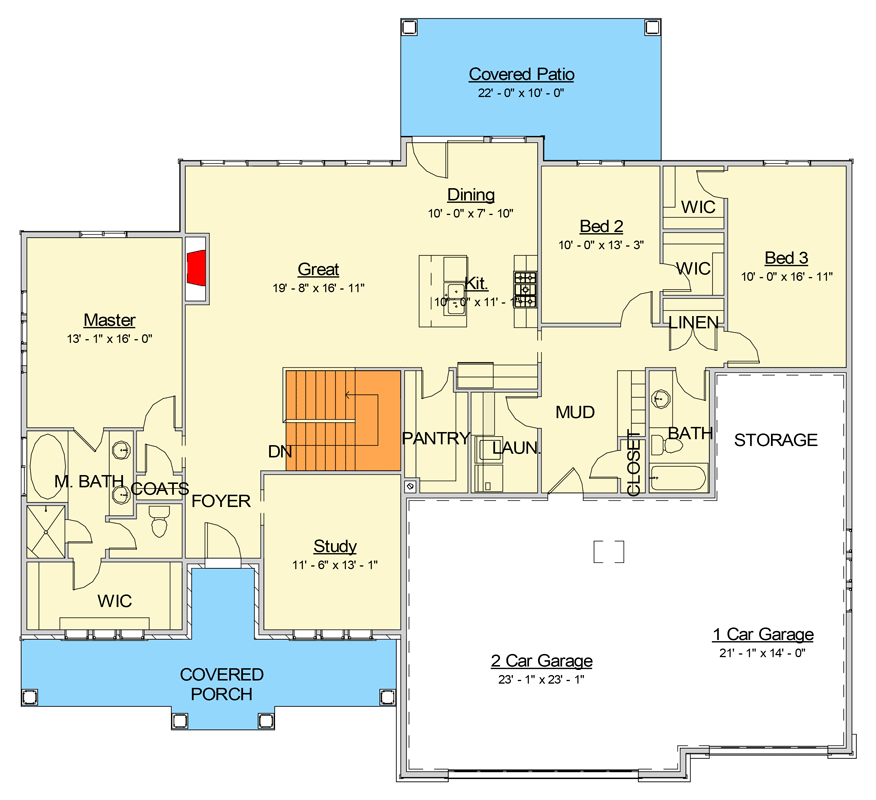 Plan 910141WHD: Five Bedroom Craftsman Ranch House Plan with Three Car Garage - Floor Plan - Main Level - Craftsman, Farmhouse, Ranch