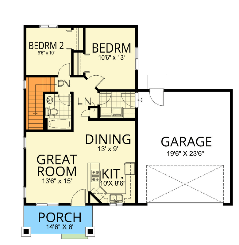 Plan 267103SPK: Craftsman Style House Plan with Flexible Two to Four Bedroom Layout - Floor Plan - Main Level - Bungalow, Cottage, Craftsman, Traditional