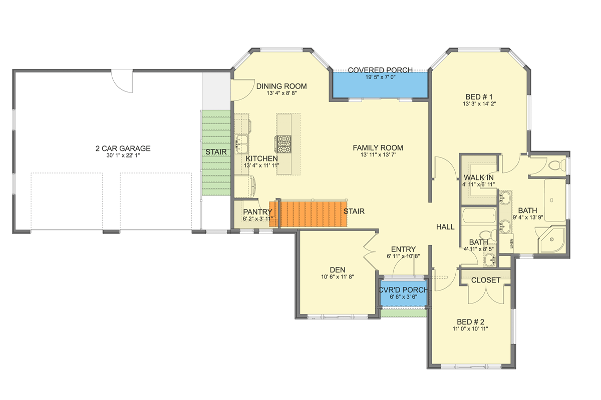 Plan 61726UT: Elegant 2-Story House Plan with 4 Bedrooms and Luxury Master Suite - Floor Plan - Main Level - European, French Country