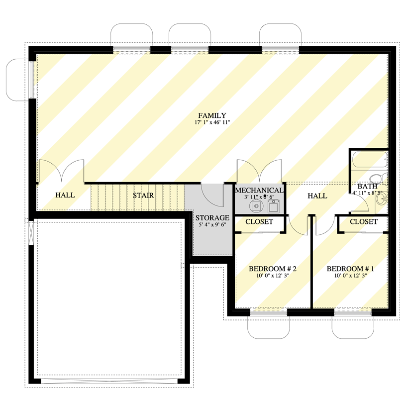 Plan 61727UT: 3 to 5 Bed Traditional Ranch House Plan with Optional Finished Basement - Floor Plan - Optional Finished Basement - Ranch, Traditional