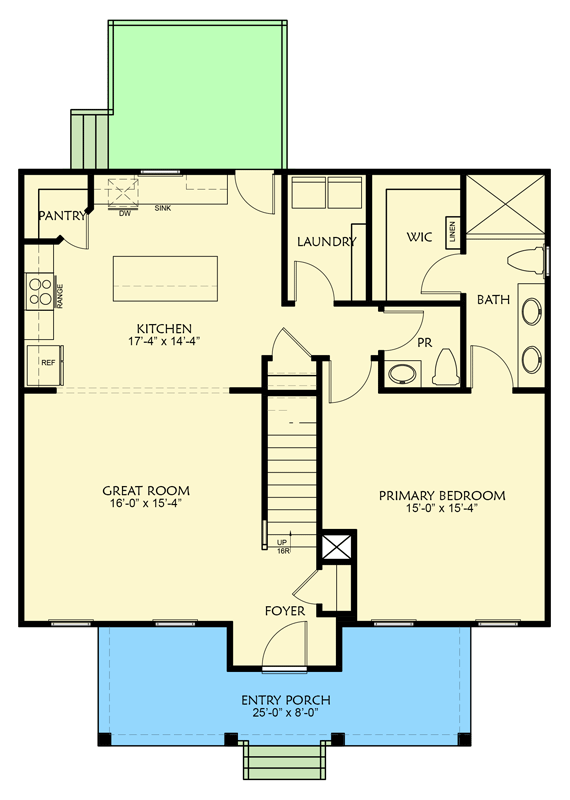 Plan 500096VV: 1716 Sq Ft Southern Cottage House Plan with First Floor Master Suite - Floor Plan - Main Level - Cottage, Country, Craftsman, Southern, Traditional