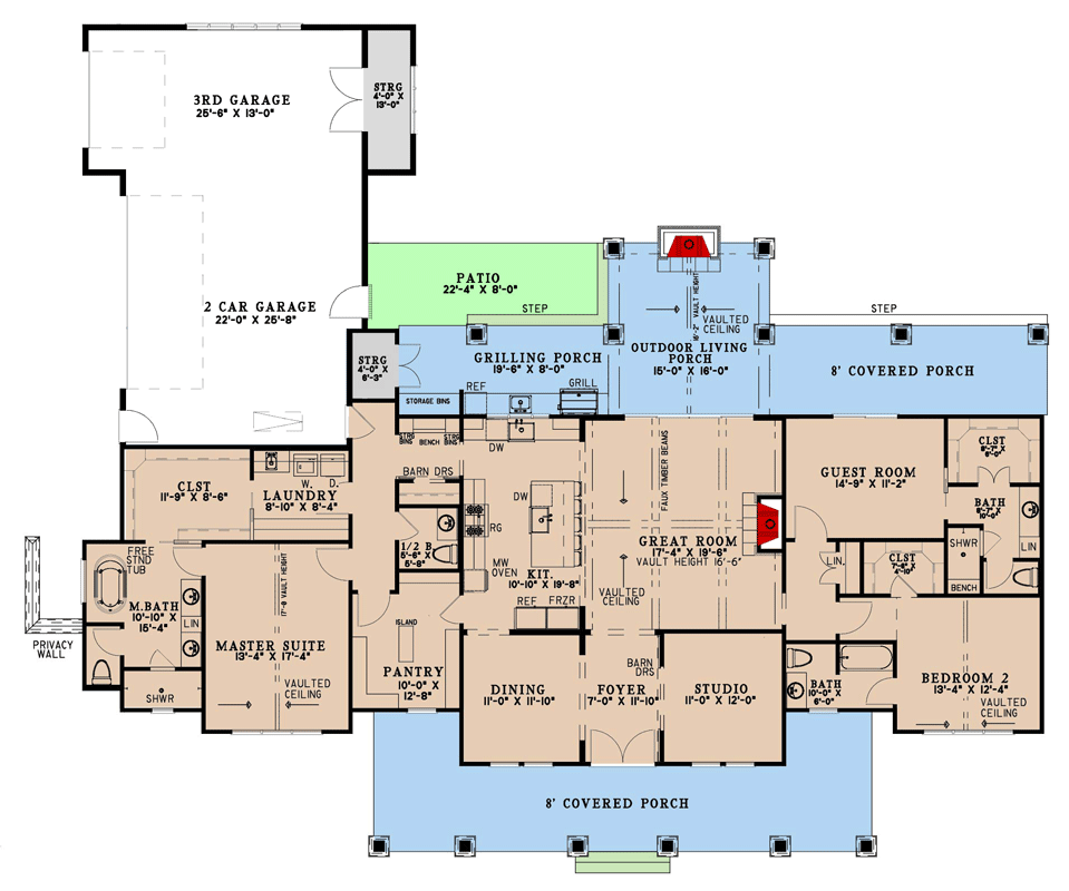 Plan 70949MK: Single-Story Modern Farmhouse House Plan with Studio and Outdoor Living - Floor Plan - Main Level - Farmhouse, Modern Farmhouse, New American