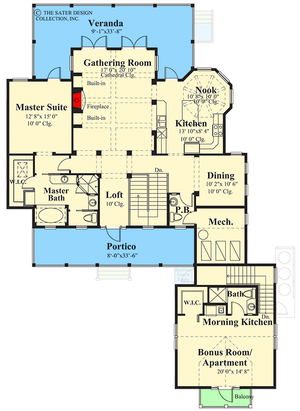 Plan 340143STR: Coastal Cottage House Plan with Stacked Porches and In-Law Suite - Floor Plan - 2nd Floor - Beach, Coastal, Coastal Contemporary, Cottage, Vacation