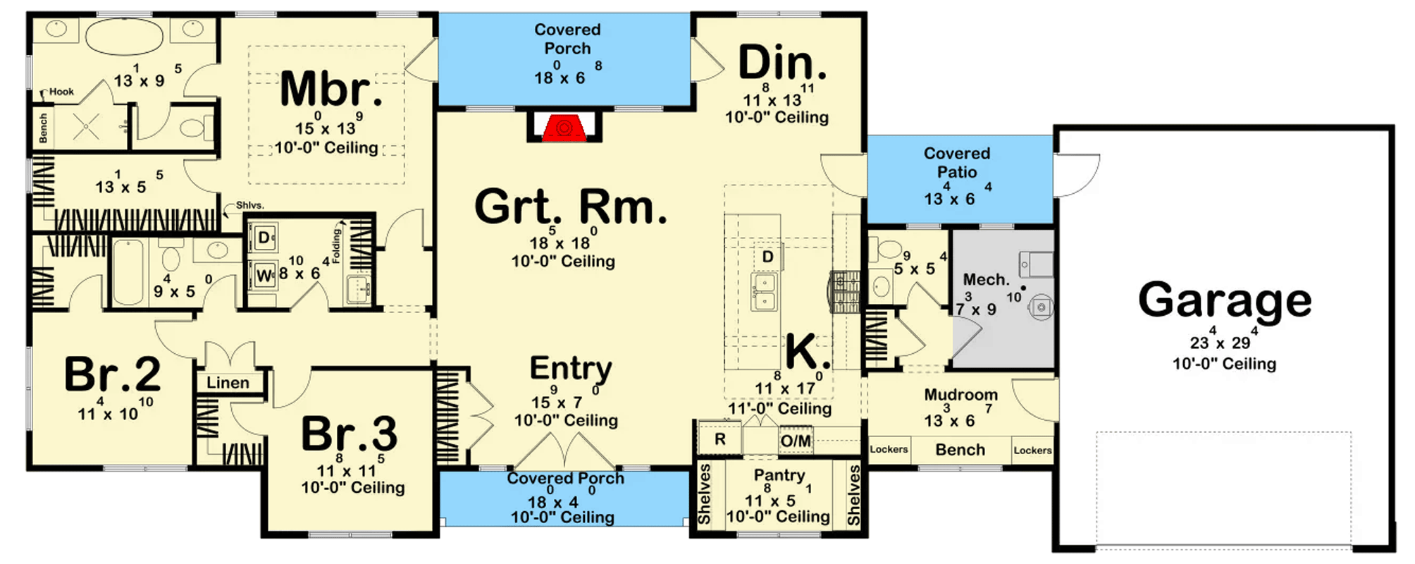 Plan 623602DJ: Single-Story Modern Farmhouse House Plan with Clustered Bedroom Layout - Floor Plan - Main Level - Farmhouse, Modern Farmhouse