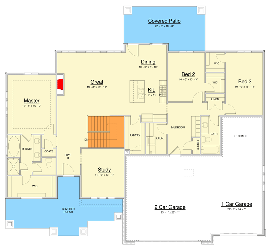 Plan 910145WHD: Modern 2152 Sq Ft 3 or 5 Bed 2 or 3 Bath House Plan with 3 Car Garage - Floor Plan - Main Level - Modern, Prairie
