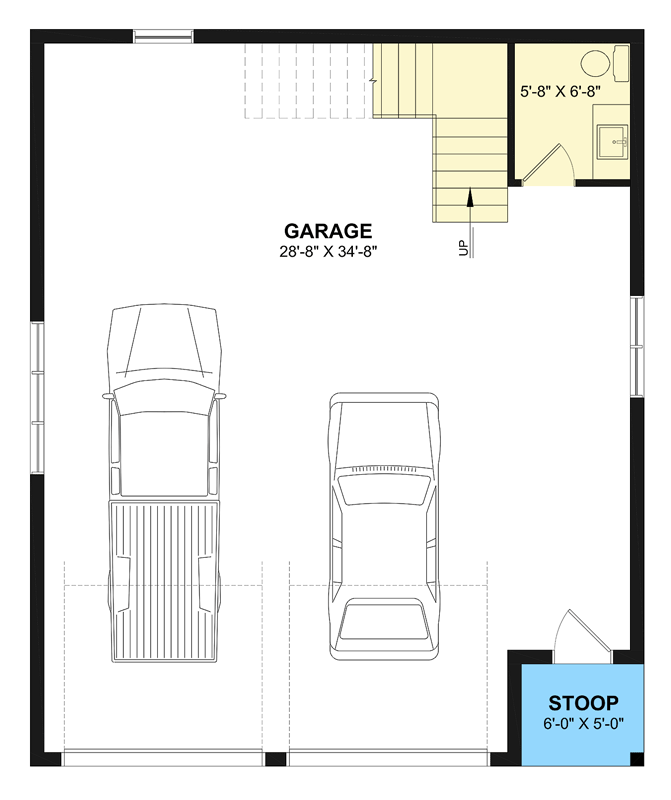 Plan 22744DR: Modern Farmhouse Garage House Plan with Two Bays and Upper Loft - Floor Plan - Main Level - Country, Farmhouse, New American, Ranch