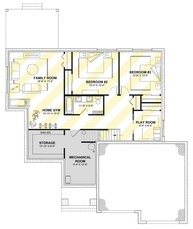 Plan 22745DR: Transitional Country Cottage with Two-Car garage and Home Office - Floor Plan - Optional Finished Basement Level - Cottage, Country, New American, Transitional