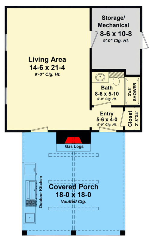Plan 51367MM: Modern Farmhouse Pool House Plan with Outdoor Kitchen and Fireplace - Floor Plan - Main Level - Ranch, Traditional